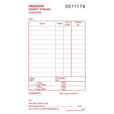 Paragon - daňový doklad číslovaný (ET 012)