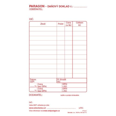 Paragon - daňový doklad EET přímopropisující (PT 010)