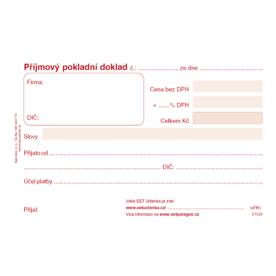 Příjmový pokladní doklad A6 (ET 020)