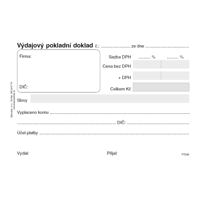 Výdajový pokladní doklad A6 (PT 040)