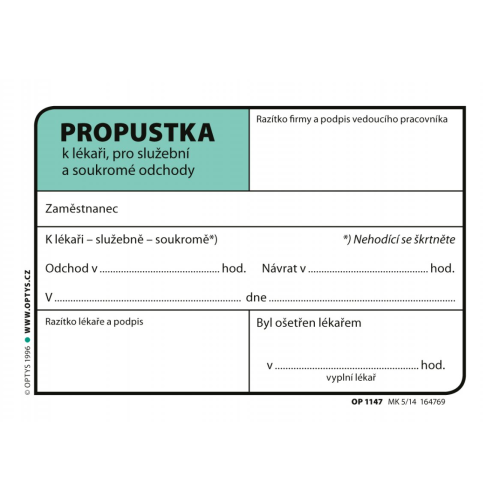 Propustka A7 100 listů (OP 1147)