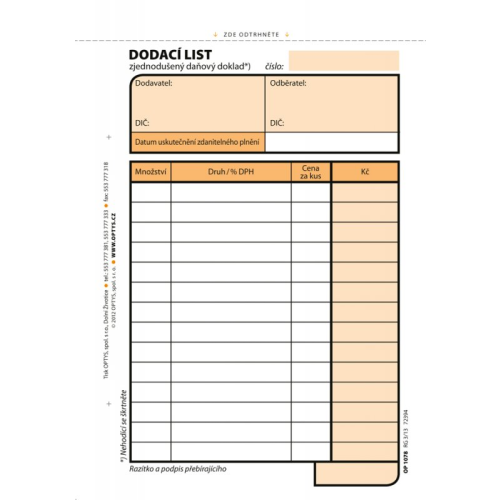 Dodací list A6 Samopropisovací 100 listů (OP 1078)