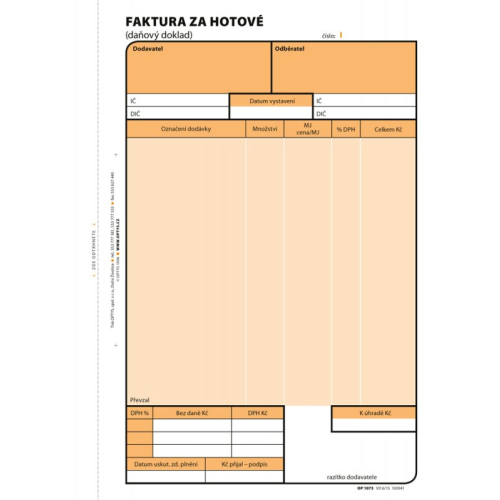 Faktura za hotové A5 samopropisovací číslovaná 2x50 listů (OP 1073E)