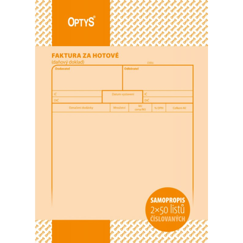 Faktura za hotové A5 samopropisovací číslovaná 2x50 listů (OP 1073E)